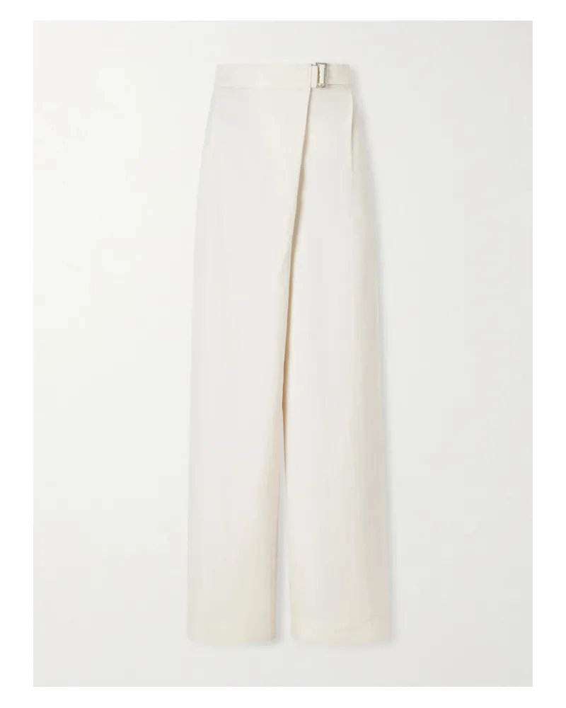 Brunello Cucinelli Belted Pleated Twill Wide-leg Pants - White White