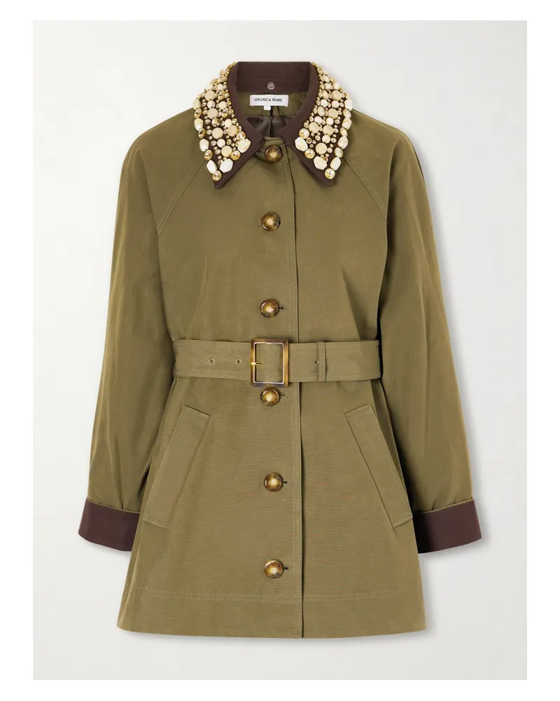 Veronica Beard Langham Dickey Embellished Canvas-trimmed Woven Coat - Green Green