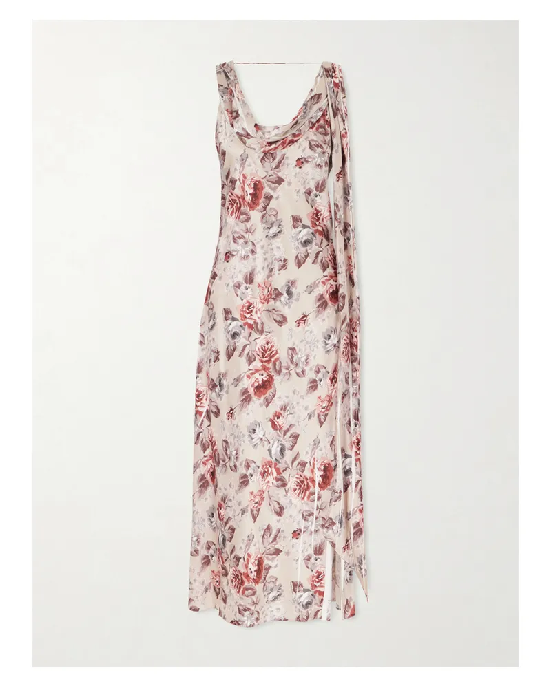 Acne Studios Tie-detailed Draped Floral-print Satin Midi Dress - Multi Multi
