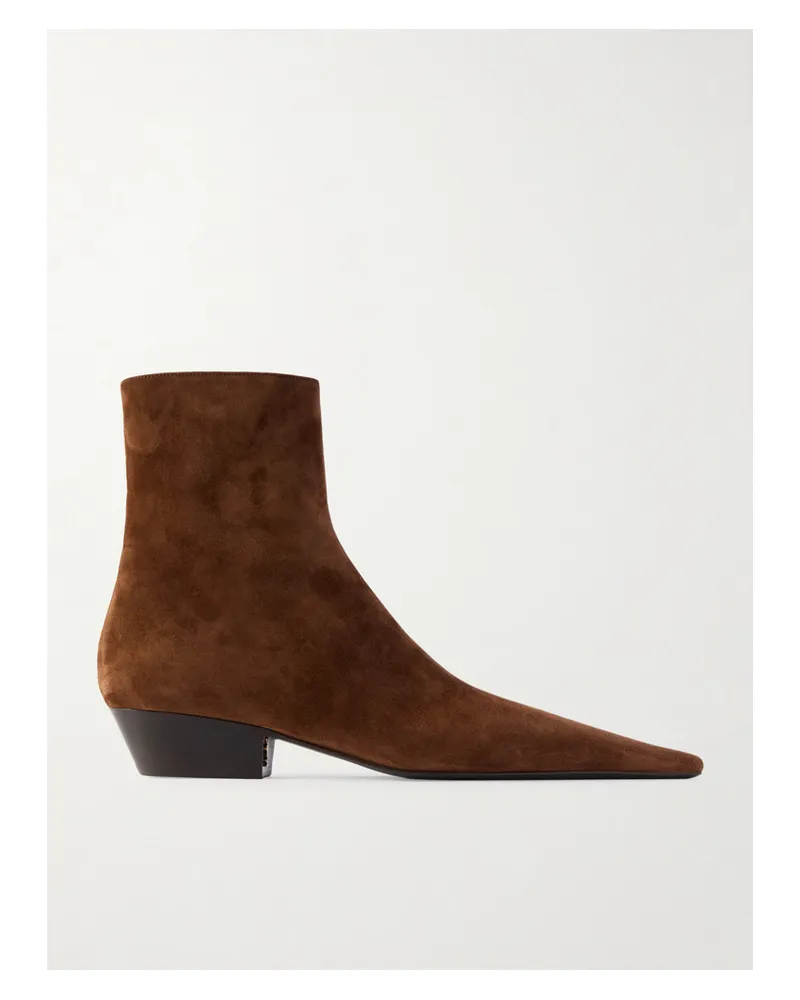 Saint Laurent Jill Ankle Boots Aus Veloursleder - Braun Braun