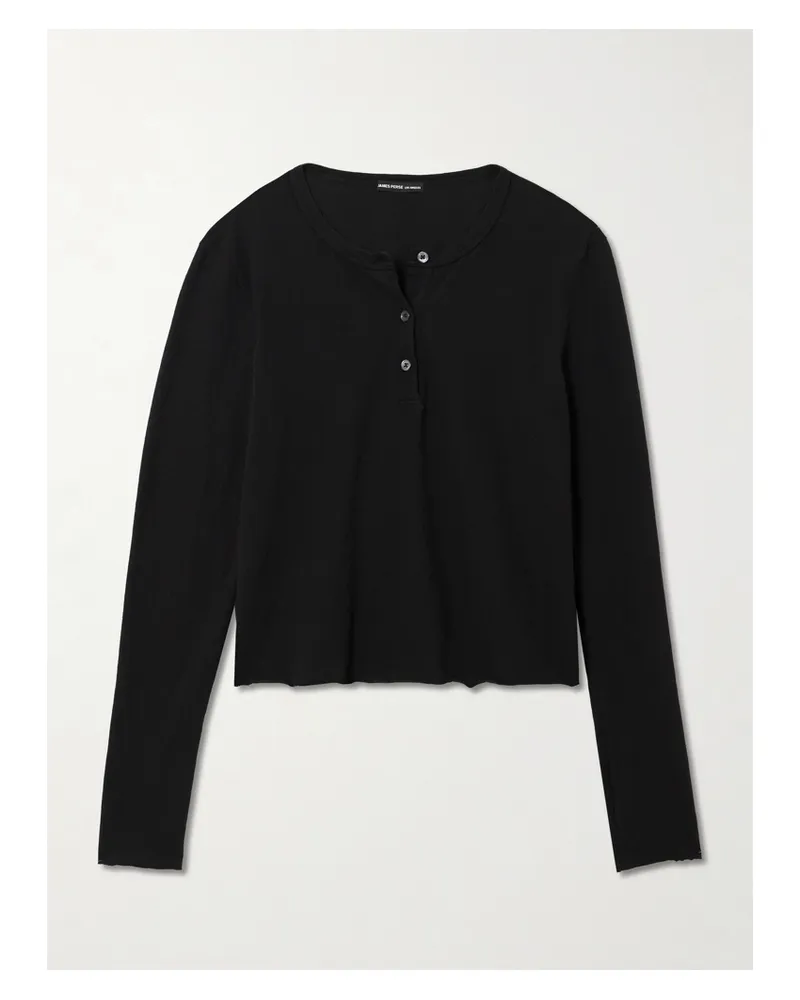 James Perse Slub Cotton-jersey Henley Top - Black Black