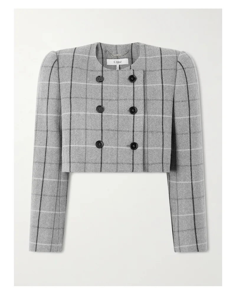 Chloé Cropped Double-breasted Checked Wool Jacket - Gray Gray