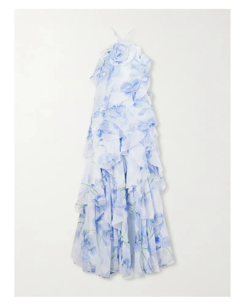 Aje. Pandorea Appliquéd Ruffled Organza Gown - Blue Blue