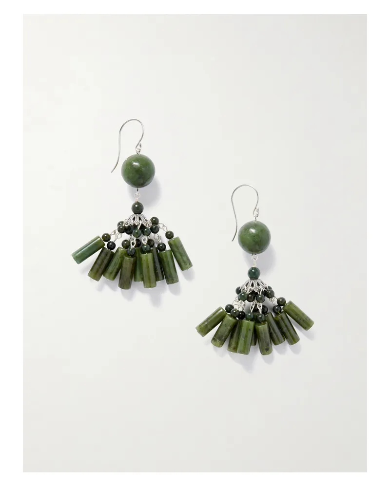 Sophie Buhai Flamenco Silver Jade Earrings - Green Green
