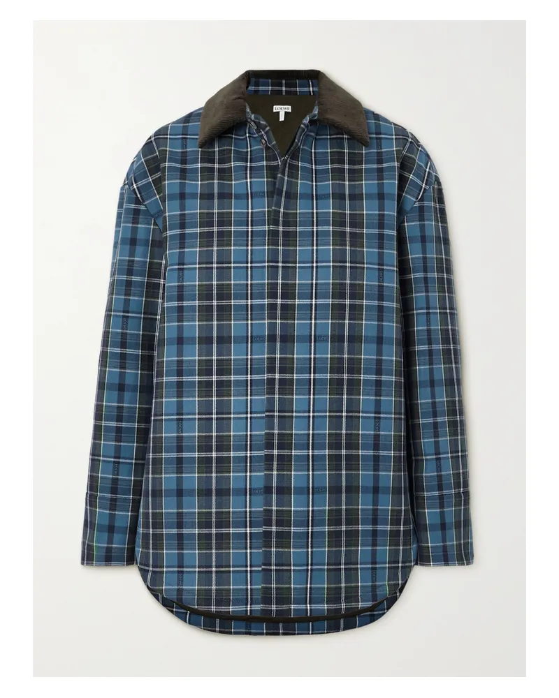 Loewe Wattierte Jacke Aus Einer Karierten Wollmischung Mit Baumwollcordbesatz - Blau Blau