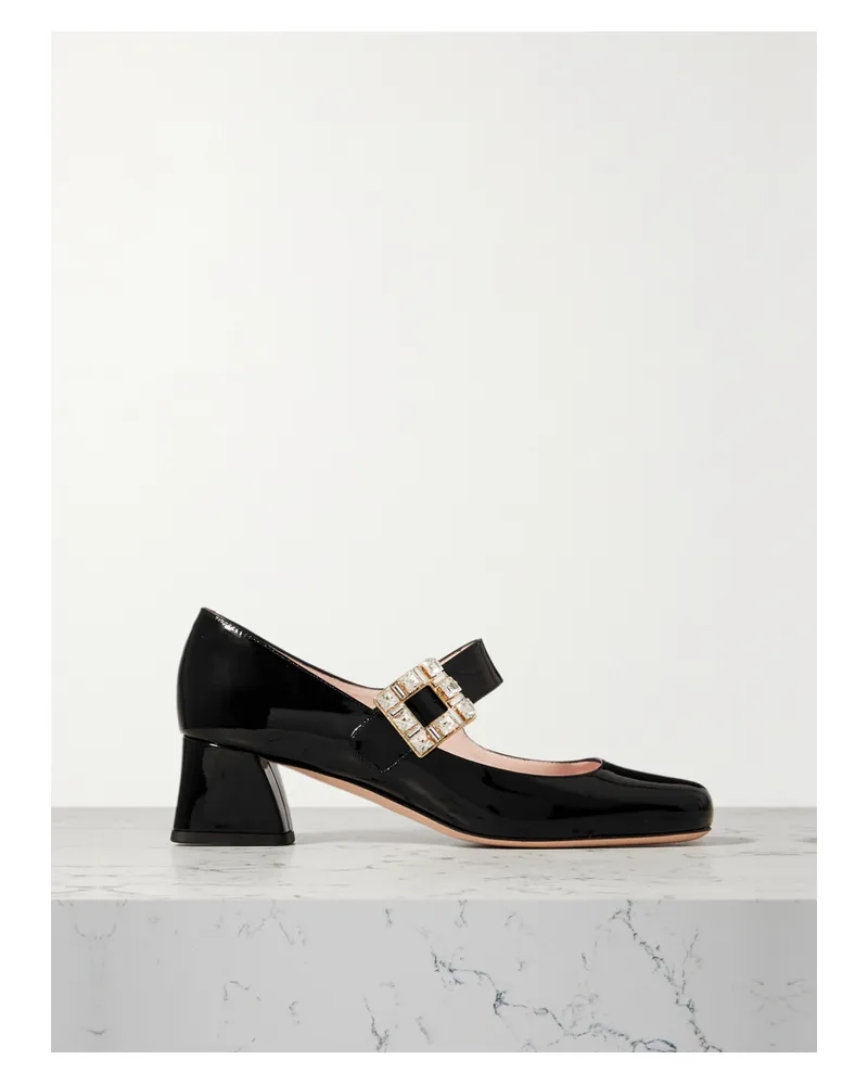 Roger Vivier Très Vivier 45 Crystal-embellished Patent-leather Mary Jane Pumps - Black Black