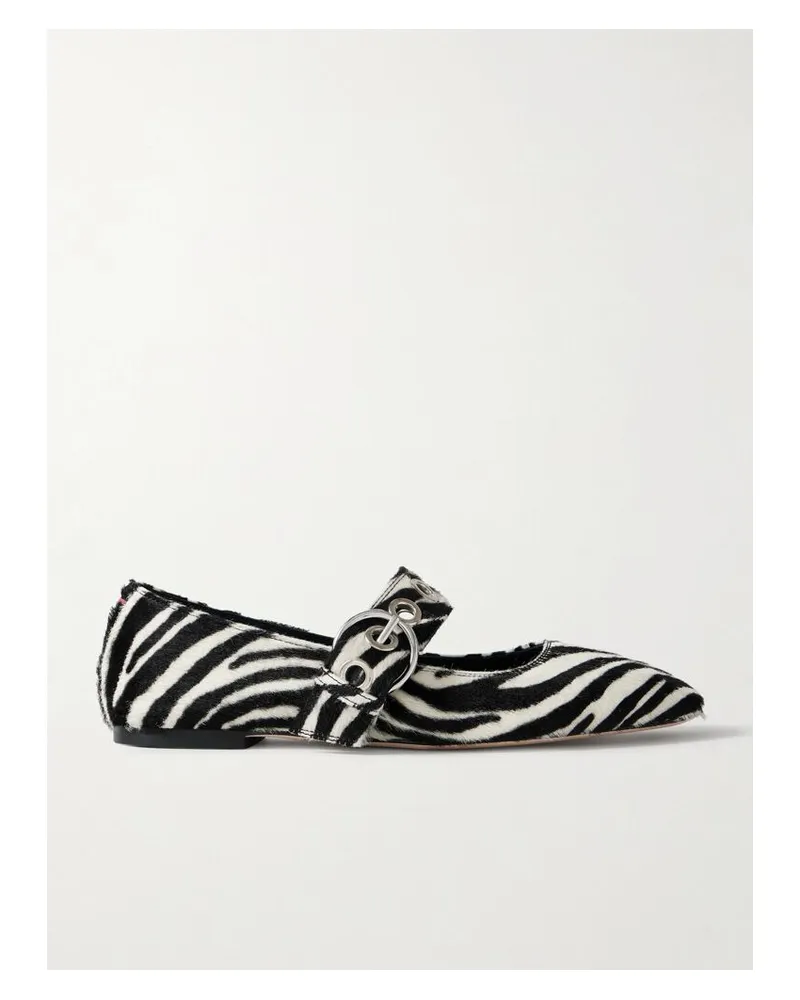 aeyde Uma Mary-jane-ballerinas Aus Leder In Ponyhaaroptik Mit Zebramuster Und Verzierungen - Animal-Print Animal-print