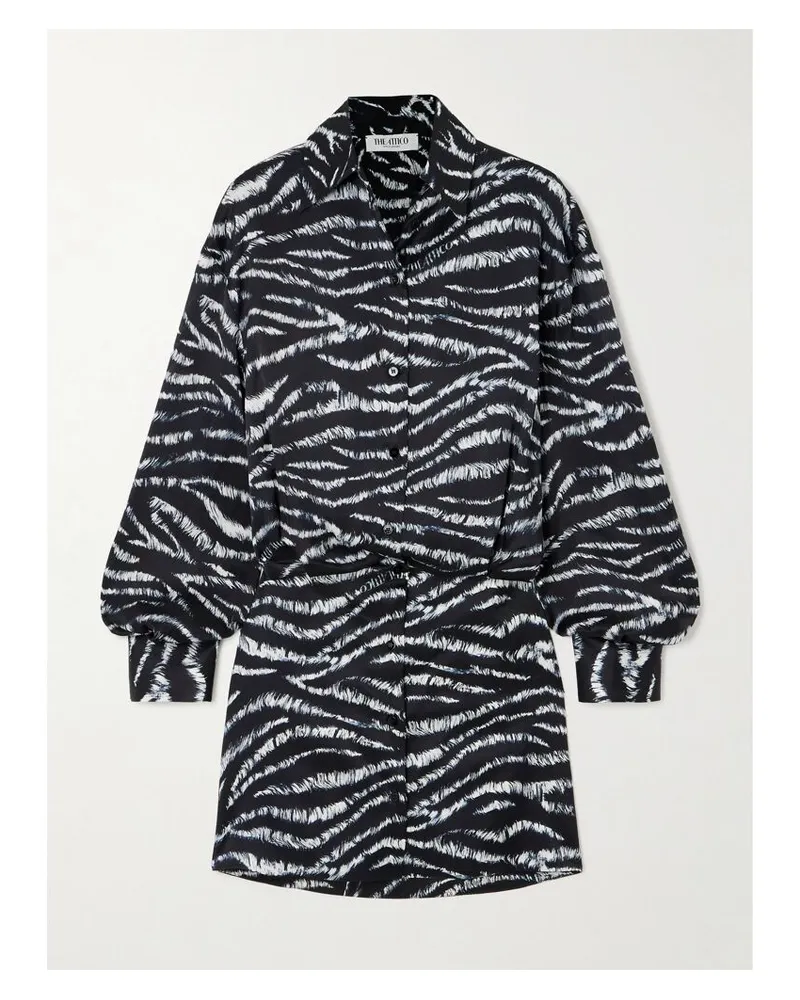 ATTICO Silvye Mini-hemdblusenkleid Aus Bedrucktem Satin - Schwarz Schwarz