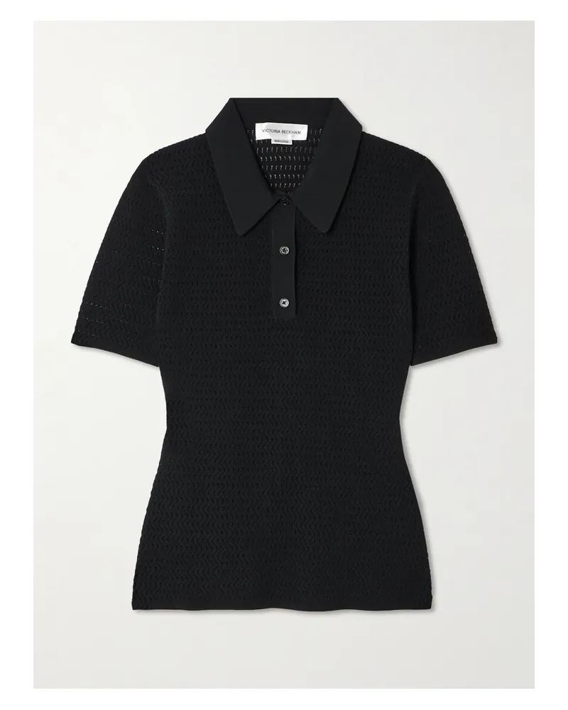 Victoria Beckham Polohemd Aus Pointelle-strick - Schwarz Schwarz