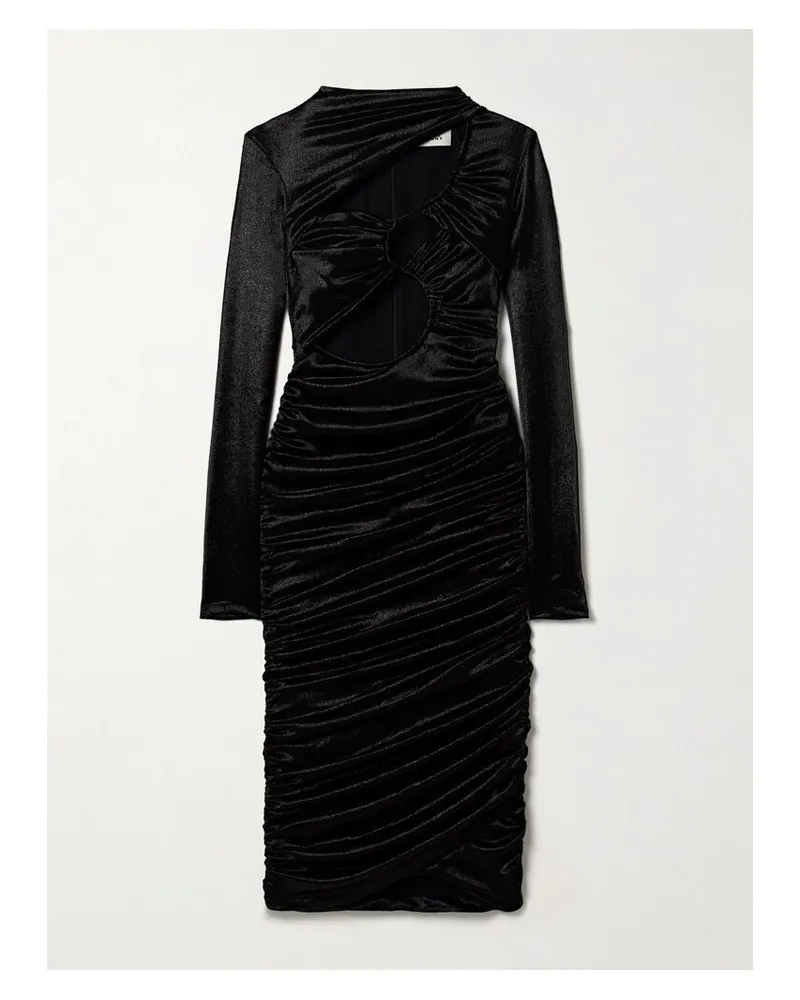 Isabel Marant Rayana Midikleid Aus Gehämmertem Metallic-satin Aus Einer Seidenmischung Mit Raffungen Und Cut-outs - Schwarz Schwarz