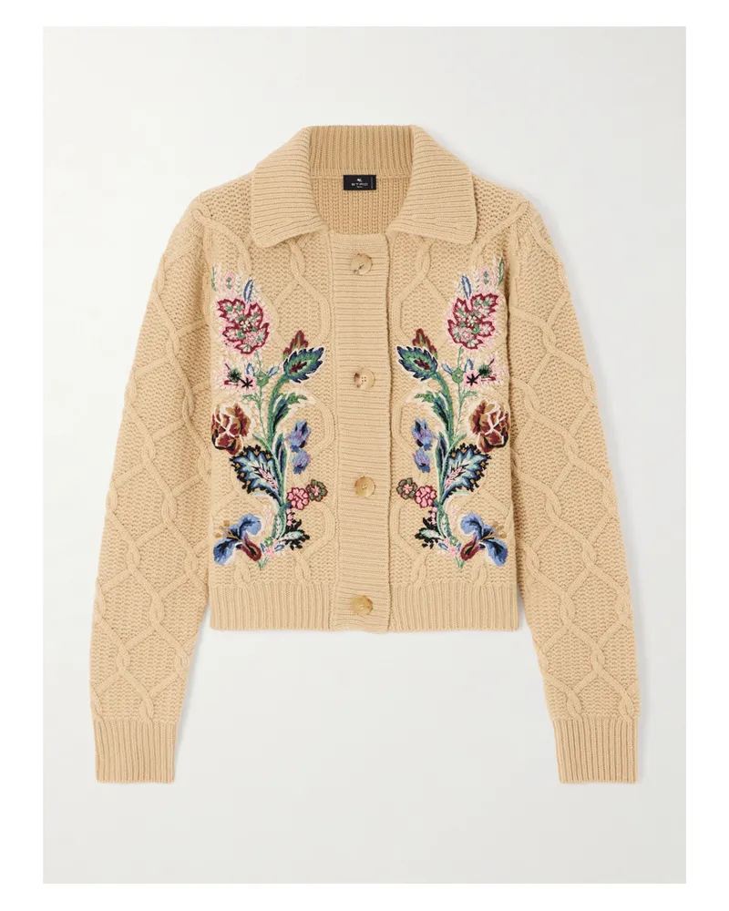 Etro Cardigan Aus Einer Woll-kaschmirmischung In Zopfstrick Mit Stickereien - Neutral Neutral