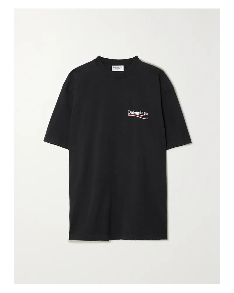 Balenciaga Oversized Embroidered Cotton-jersey T-shirt - Black Black