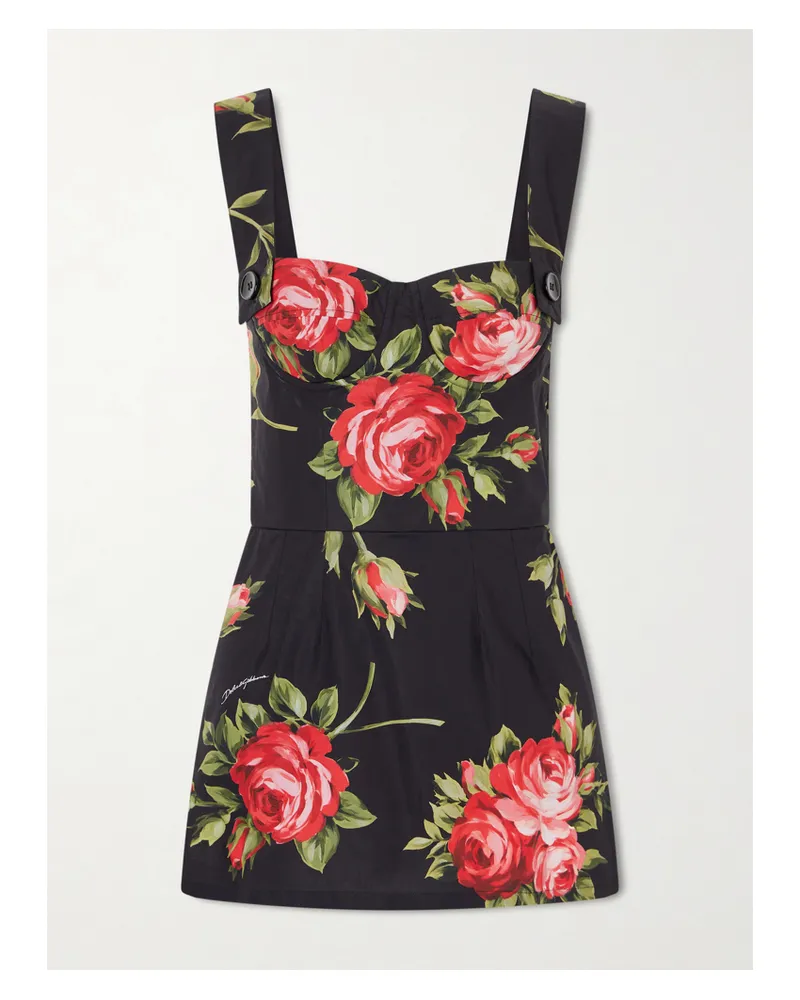 Dolce & Gabbana Floral-print Cotton Bustier Mini Dress - Black Black