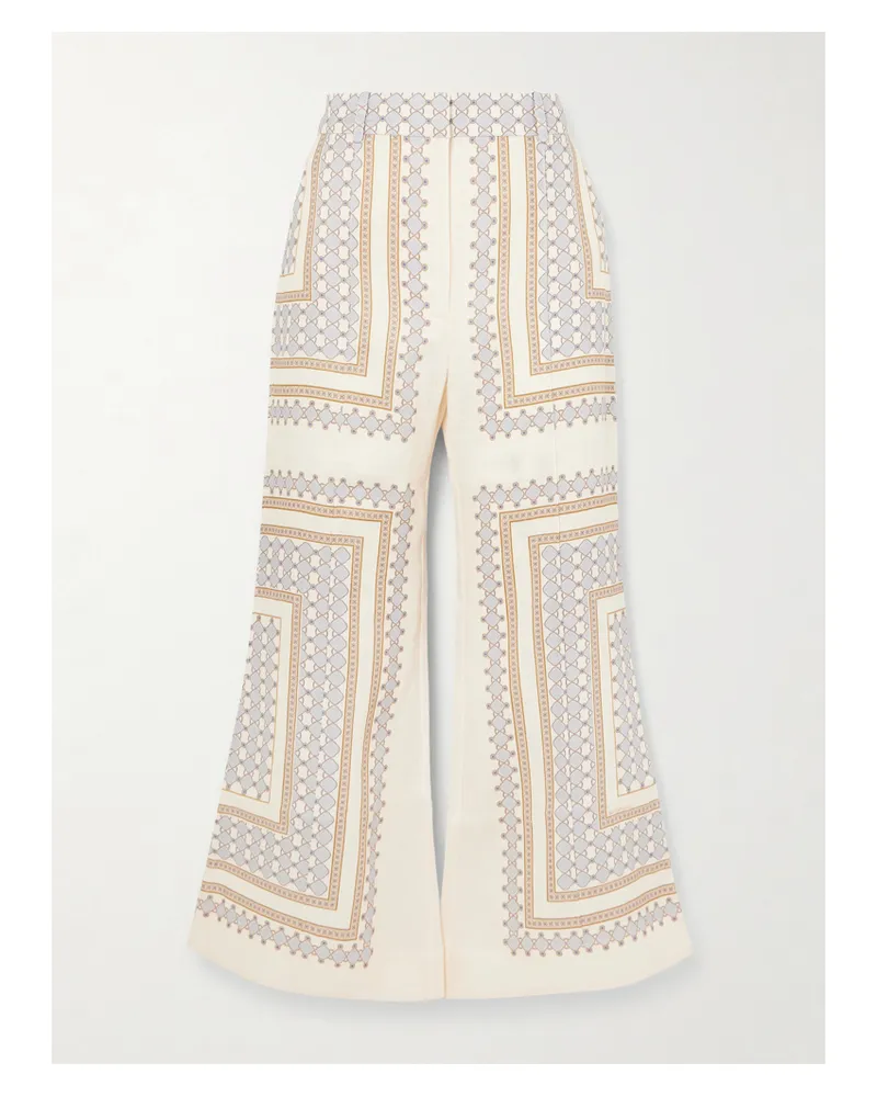 Zimmermann Verkürzte Schlaghose Aus Leinen Mit Print - Creme Creme