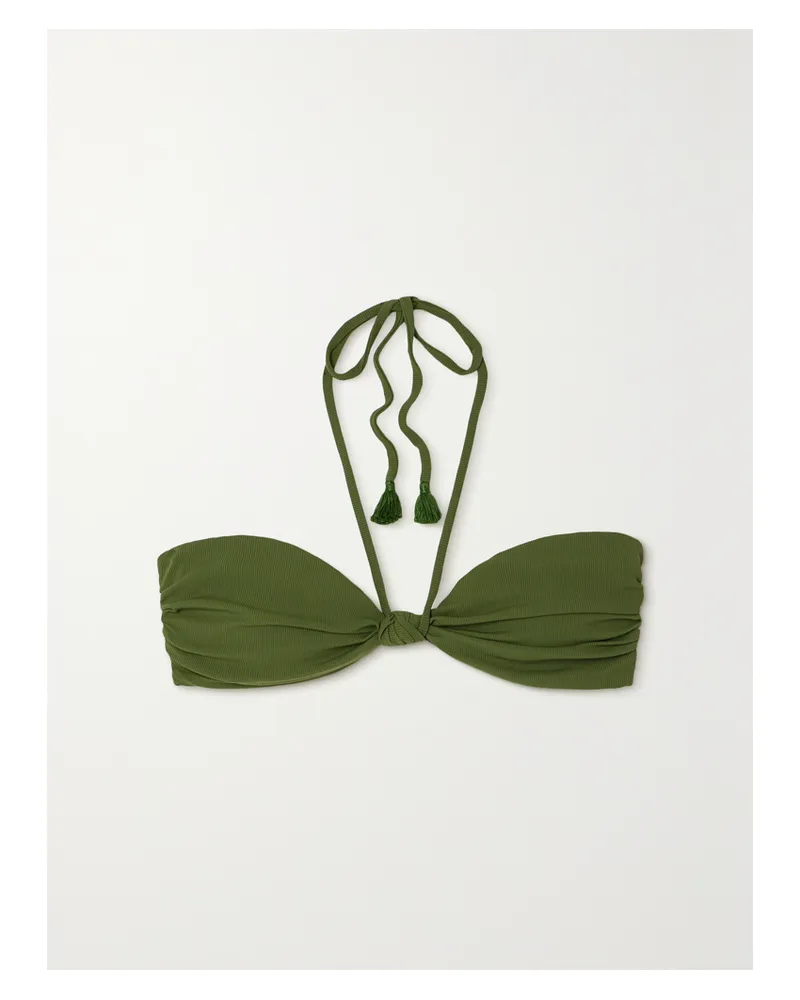 Johanna Ortiz Net Sustain Rafiki Geripptes Neckholder-bikini-oberteil Mit Troddeln - Grün Grün