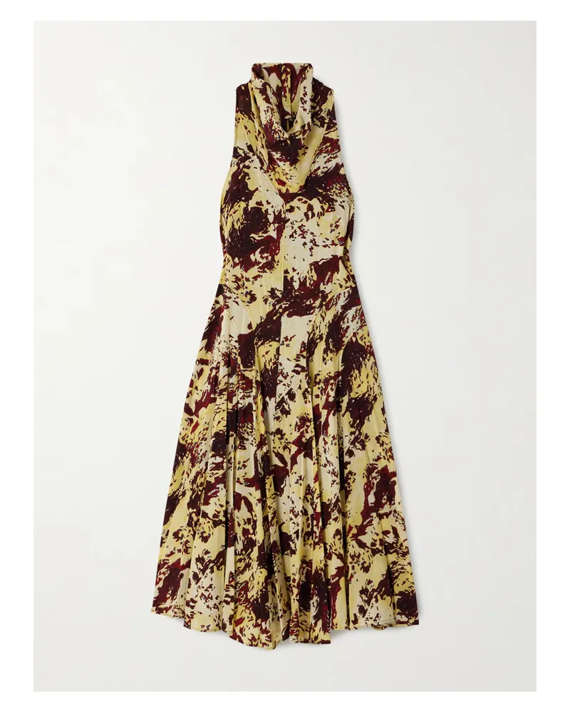 Proenza Schouler Adelide Draped Paneled Printed Crepe Midi Dress - Brown Brown