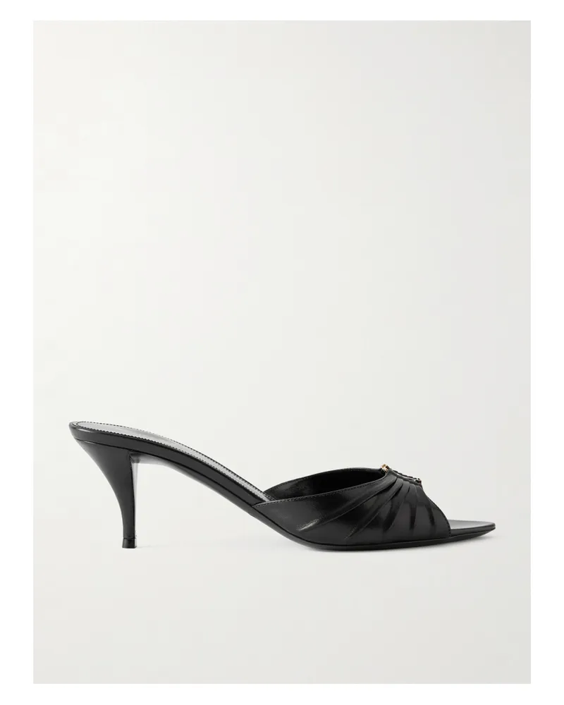 Saint Laurent Babylone Mules Aus Glanzleder Mit Raffungen Und Verzierung - Schwarz Schwarz