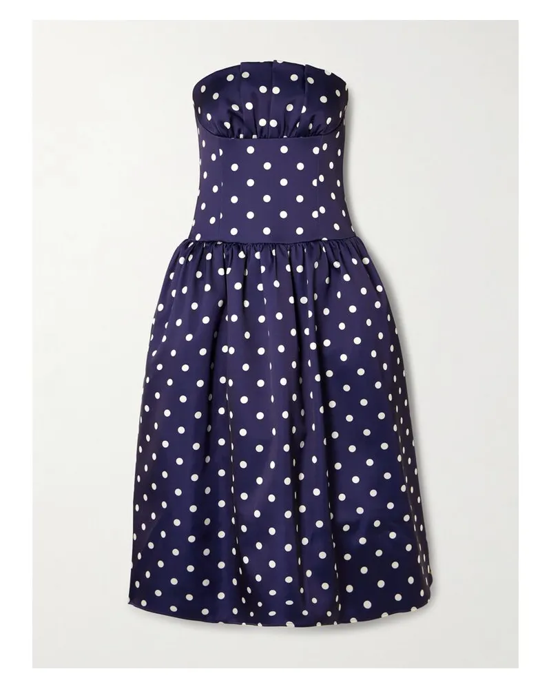 Self-Portrait Trägerloses Midikleid Aus Satin Mit Polka-dots Und Raffungen - Blau Blau