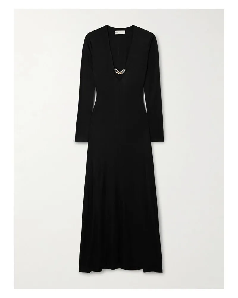 Tory Burch Jessa Maxikleid Aus Glänzendem Jersey Mit Verzierungen - Schwarz Schwarz