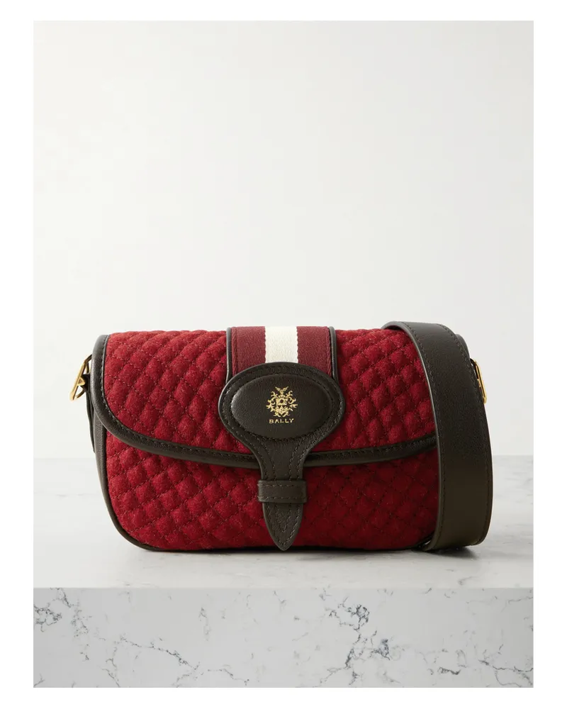 Bally Quilted Webbing And Leather-trimmed Wool-bouclé Shoulder Bag - Red Red