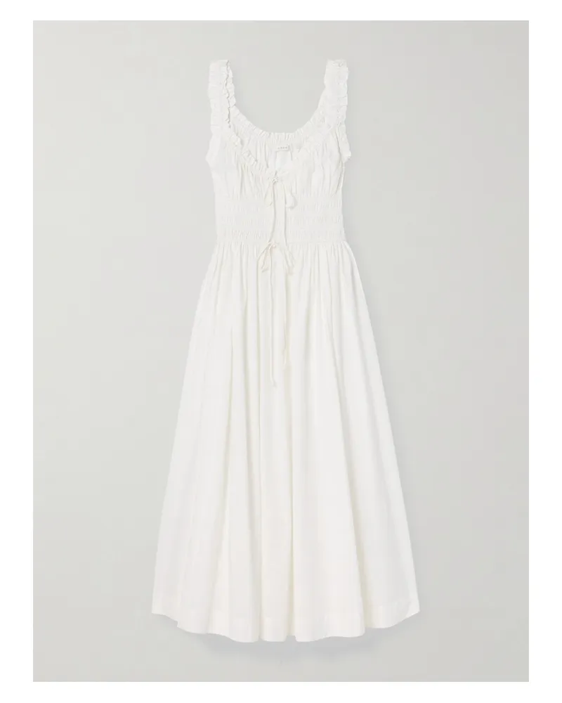DÔEN Emmaretta Tie-detailed Shirred Cotton-voile Midi Dress - White White