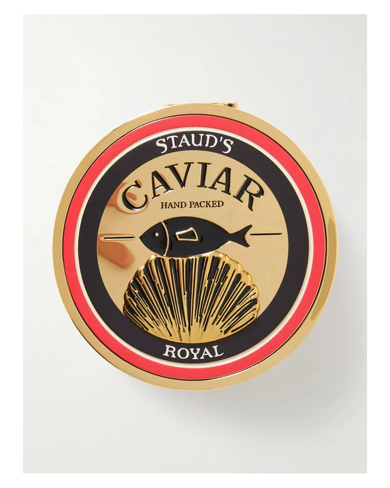 STAUD Caviar Enamel Gold-tone Clutch Gold