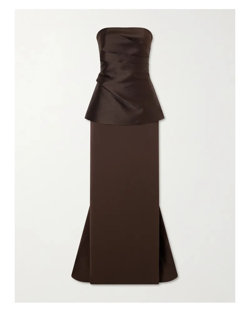 Solace London Alia Gathered Satin And Crepe Gown - Brown Brown