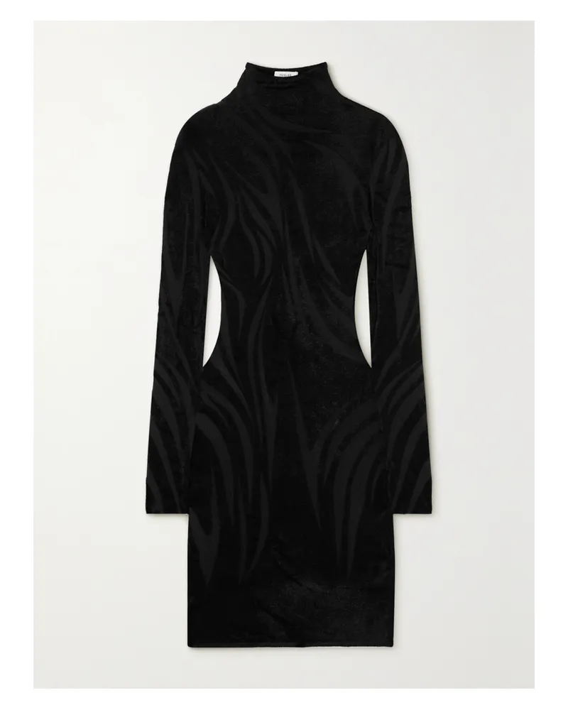 Thierry Mugler Minikleid Aus Chenille Mit Stehkragen - Schwarz Schwarz