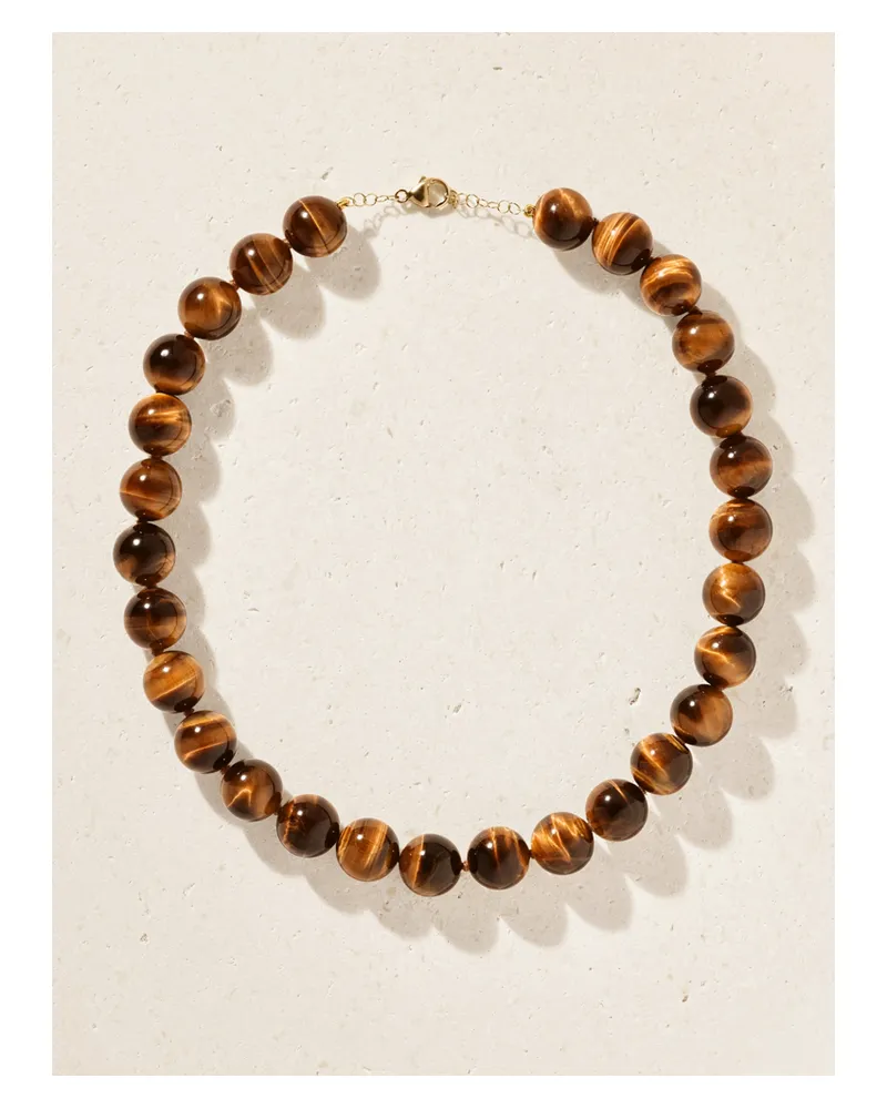 JIA JIA Oracle 14-karat Gold, Tiger's Eye And Crystal Necklace - Brown Brown
