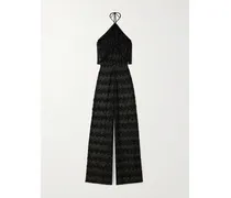 Mare Neckholder-jumpsuit Aus Metallic-häkelstrick Mit Fransen - Schwarz
