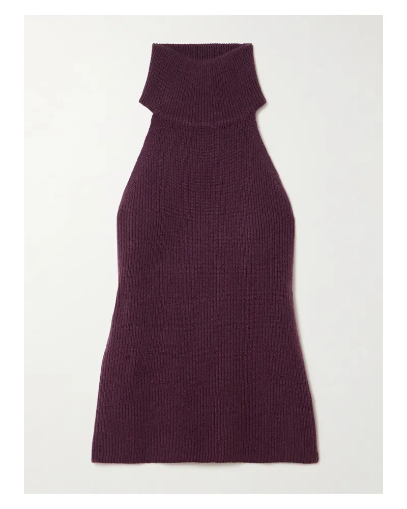 Lisa Yang Freya Ribbed Cashmere Turtleneck Tank - Burgundy Burgundy