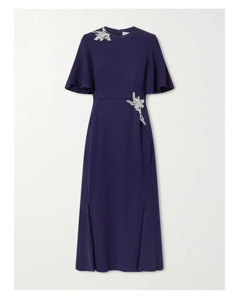 Erdem Embellished Appliquéd Crepe Midi Dress - Blue Blue