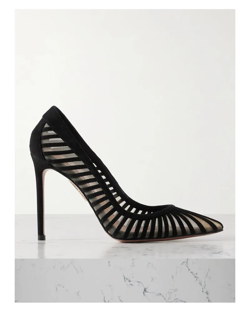 Aquazzura Passions 105 Pumps Aus Veloursleder Und Tüll - Schwarz Schwarz