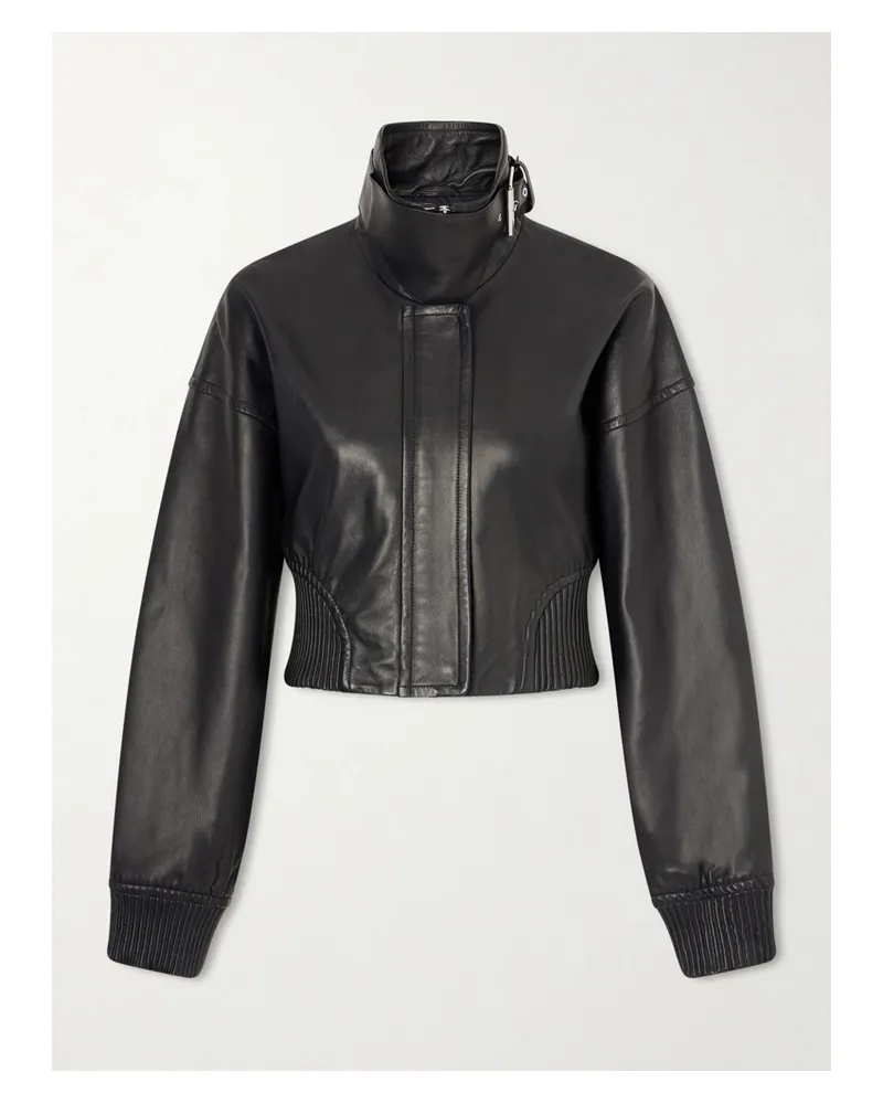 SPORTMAX Cropped Buckled Leather Jacket - Black Black