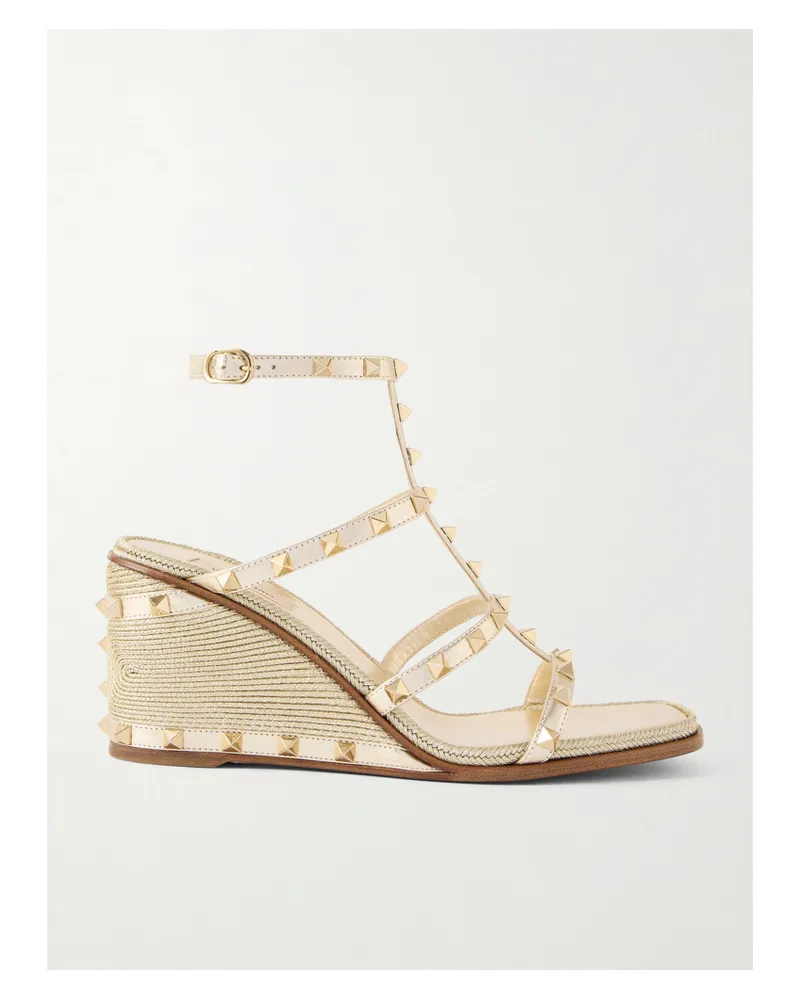 Valentino Garavani Rockstud Maria Espadrille-wedges Aus Metallic-leder - Gold Gold