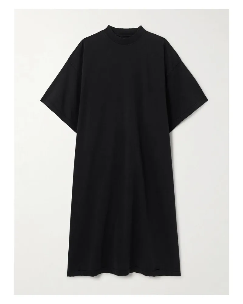 Balenciaga Oversized-midikleid Aus Baumwoll-jersey Mit Print In Distressed-optik - Schwarz Schwarz