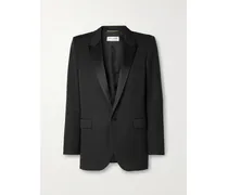 Tube Blazer Aus Grain De Poudre Aus Wolle Mit Satinbesätzen - Schwarz