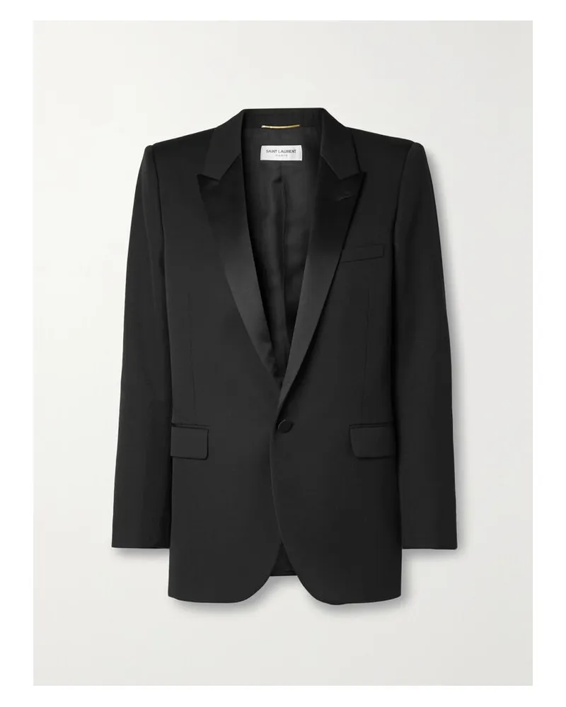 Saint Laurent Tube Blazer Aus Grain De Poudre Aus Wolle Mit Satinbesätzen - Schwarz Schwarz
