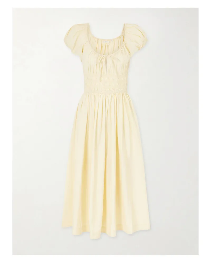 DÔEN Quinn Smocked Organic Cotton-poplin Midi Dress - Yellow Yellow