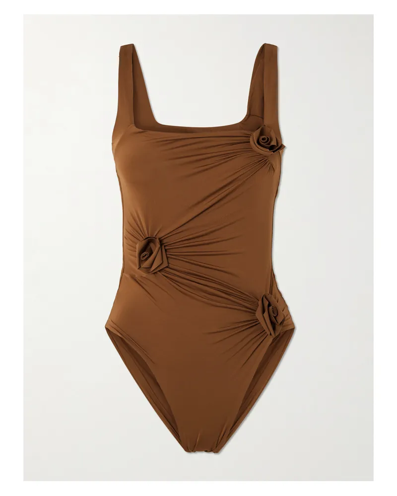 Maygel Coronel Gemma Appliquéd Ruched Swimsuit - Brown Brown