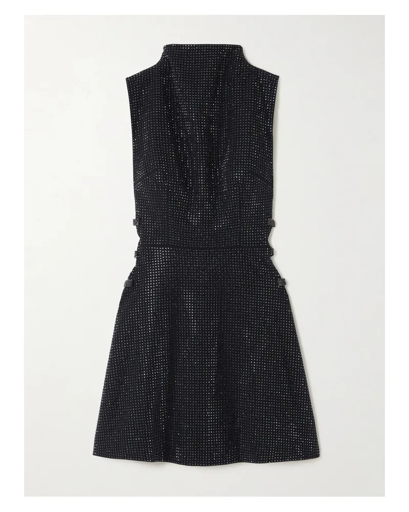 Self-Portrait Minikleid Aus Crêpe Mit Schleifen, Kristallen Und Stehkragen - Schwarz Schwarz