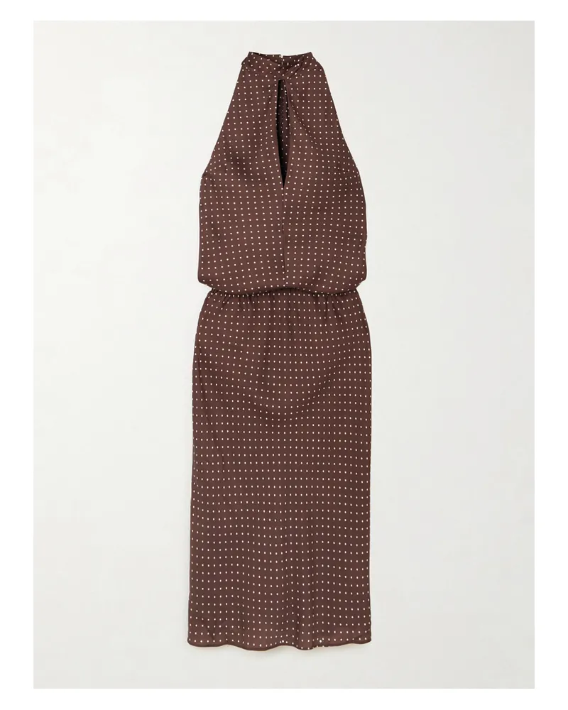 Posse Phoebe Polka-dot Tencel™ Lyocell Halterneck Midi Dress - Brown Brown