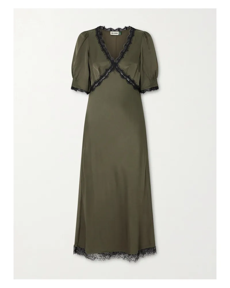 RIXO Annina Midikleid Aus Satin Mit Spitzenbesätzen - Grün Grün