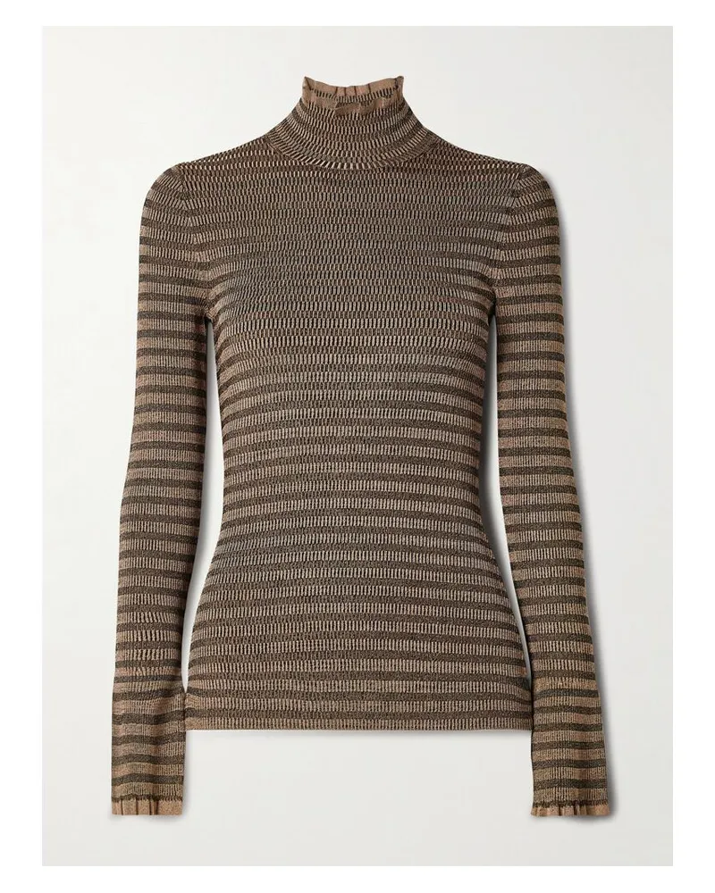 Proenza Schouler Phyllis Oberteil Aus Gestreiftem Rippstrick Mit Rüschen Und Stehkragen - Braun Braun