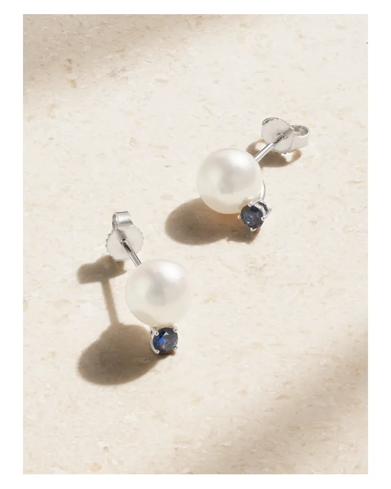Mikimoto 18-karat White Gold, Pearl And Sapphire Earrings White