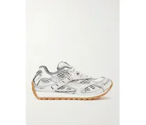 Orbit Metallic Rubber, Mesh And Fishnet Sneakers - White