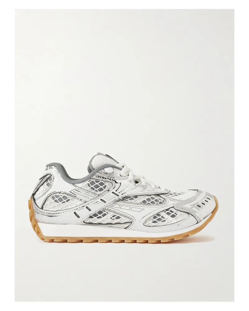 Bottega Veneta Orbit Metallic Rubber, Mesh And Fishnet Sneakers - White White