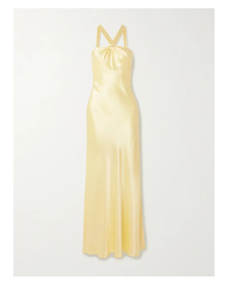 RIXO Losanna Satin Halterneck Maxi Dress - Yellow Yellow