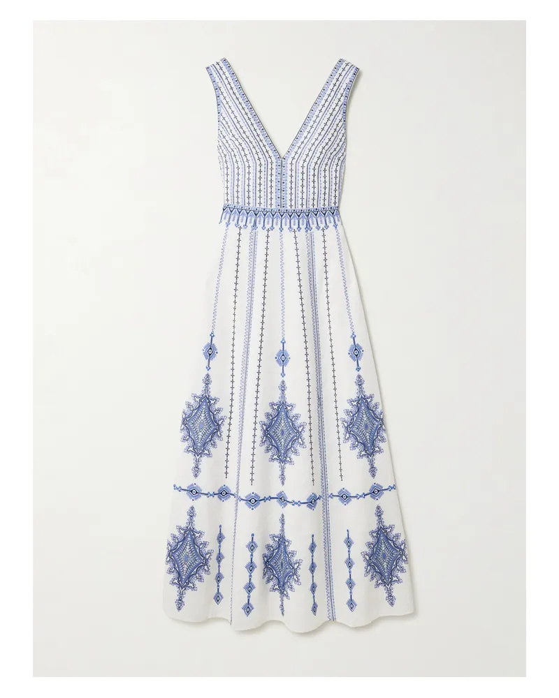 Emporio Sirenuse Nellie Maxikleid Aus Einer Bestickten Leinen-baumwollmischung - Wollweiß Wollweiß