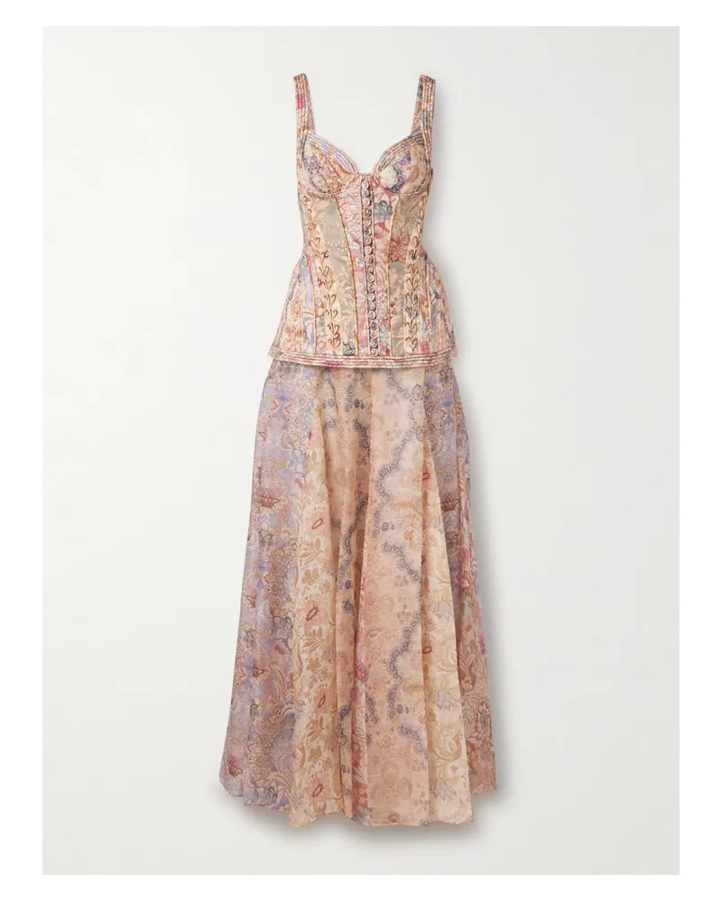 Zimmermann Rebellion Paneled Layered Printed Linen Maxi Dress - Orange Orange